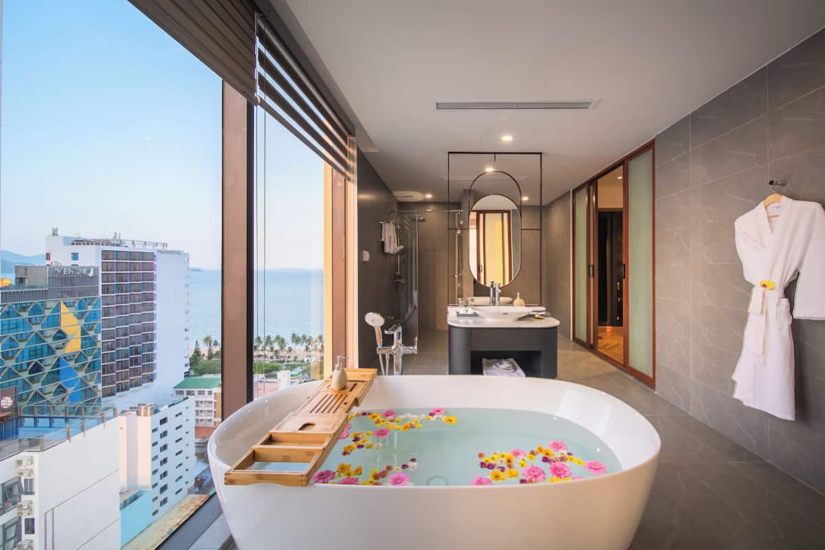 President Suite | Bathroom | Designer toiletries, hair dryer, bathrobes, bidet