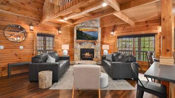 Télévision, cheminée, jeux vidéo, baby-foot