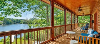 Waterfront Log Cabin w/Hot Tub, Kayaks, Firepit, King Beds, & Pets OK