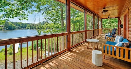 Waterfront Log Cabin w/Hot Tub, Kayaks, Firepit, King Beds, & Pets OK