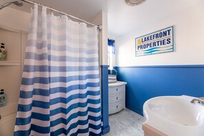 Bathtub, hair dryer, towels