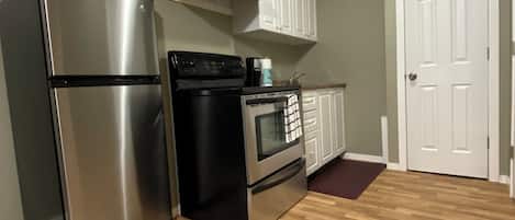 Microwave, stovetop, coffee/tea maker, toaster