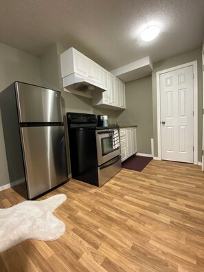 Microwave, stovetop, coffee/tea maker, toaster