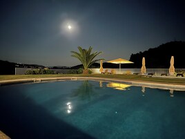 Seasonal outdoor pool, pool umbrellas, sun loungers