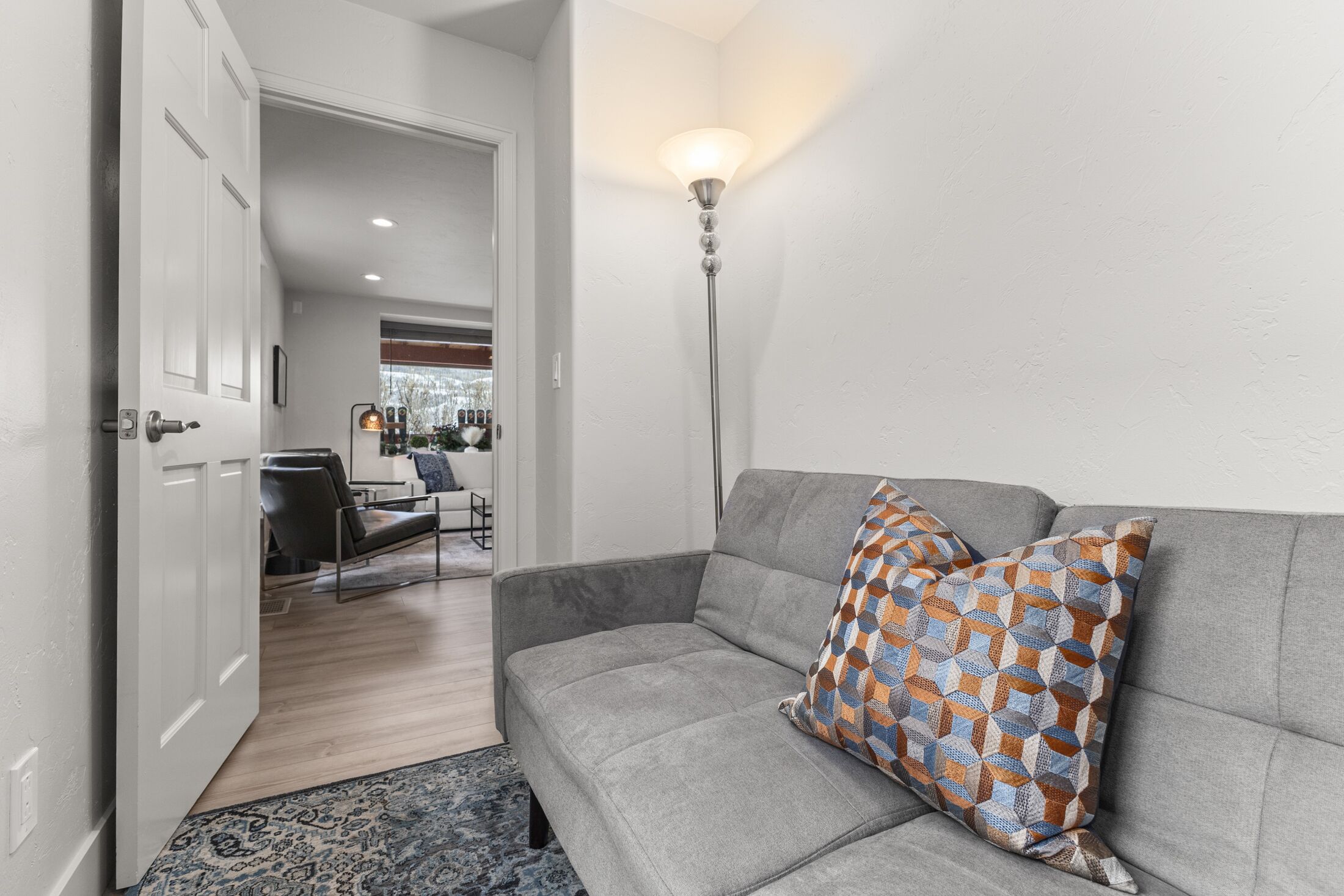 Sealy couch for private lap top work, reading area or sleep space.