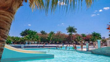 10 outdoor pools, pool umbrellas, pool loungers
