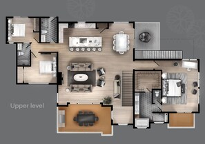A 2nd floor layout with a living area, dining room, kitchen, and two bedrooms. - Sedona Epic Dream 5BR 2xPool w/Slide Rooftop Hottub / Sauna / Firepit (Sedona)