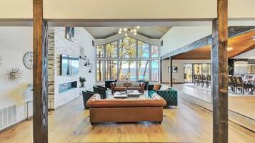 Smart TV, fireplace, foosball, table tennis