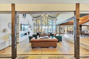 Smart TV, fireplace, foosball, table tennis