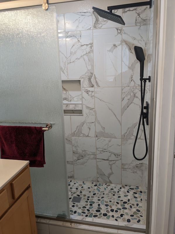 Shower, bidet, soap, shampoo