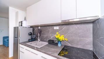 Fridge, oven, dishwasher, coffee/tea maker