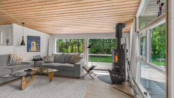 Een televisie en een open haard