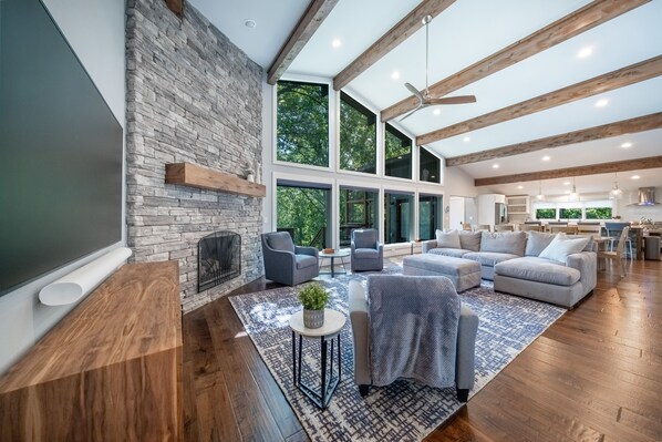 Smart TV, fireplace, computer monitors