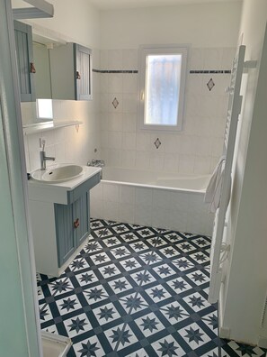 Shower, hair dryer, toilet paper