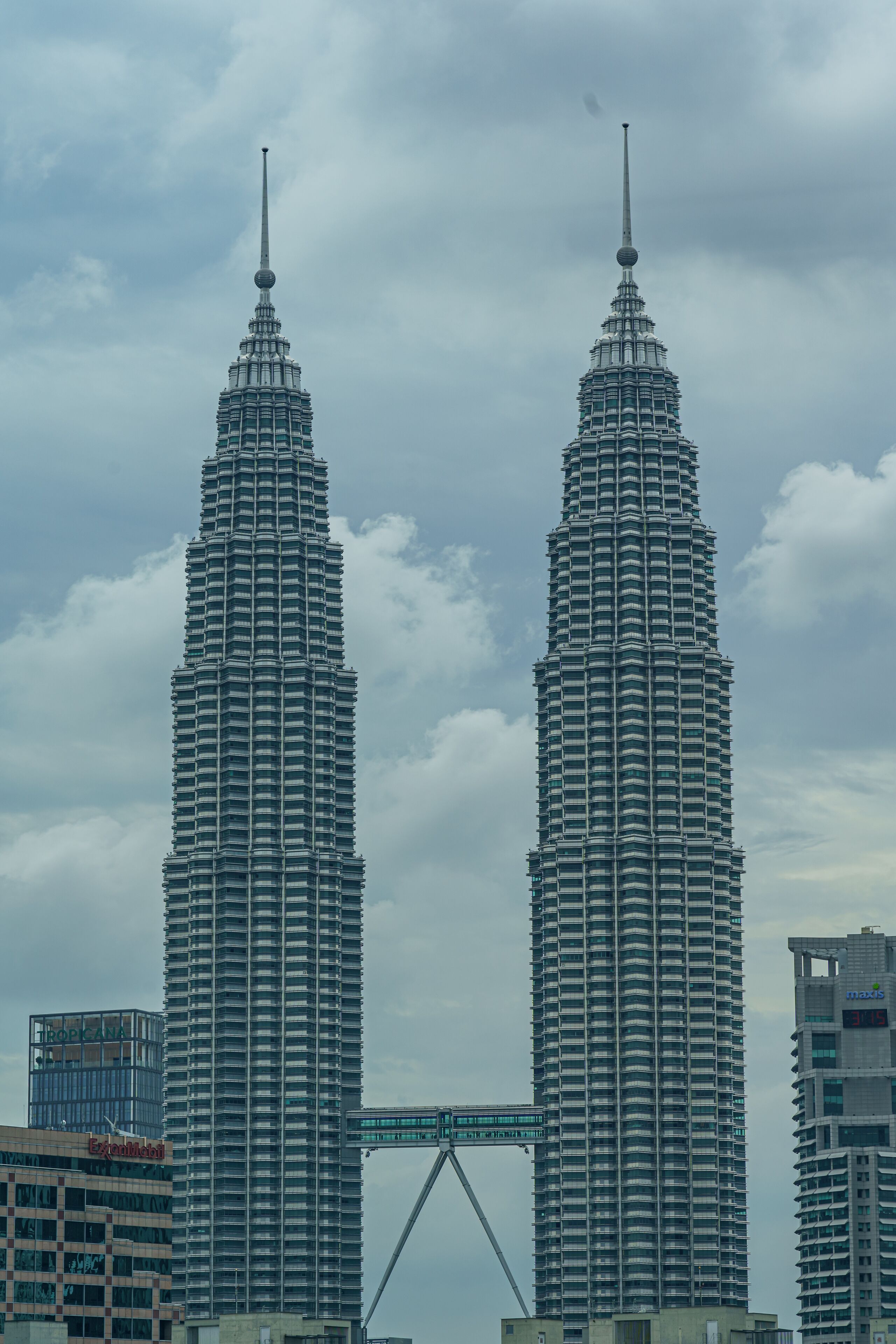 The Petronas Twin Towers with a bridge connecting them.