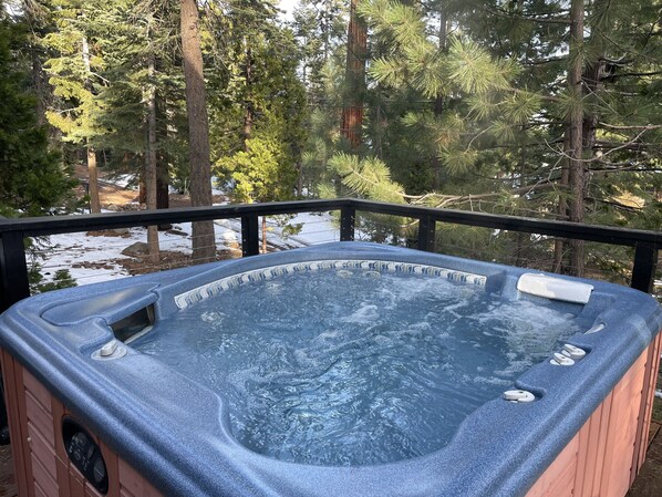 Outdoor spa tub - Updated N. Lake Tahoe Family Cabin, Hot Tub, walk to Tahoe Beaches & Restaurants (Carnelian Bay)