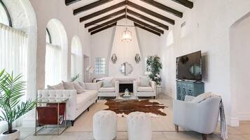Smart TV, fireplace, table tennis, books