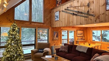 Smart TV, fireplace, video-game console, foosball