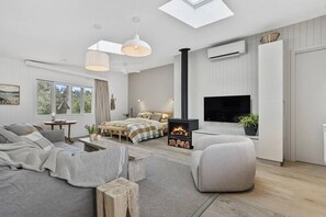 TV, fireplace