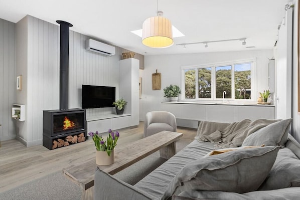 TV, fireplace