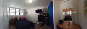 1 bedroom, desk, iron/ironing board, travel cot