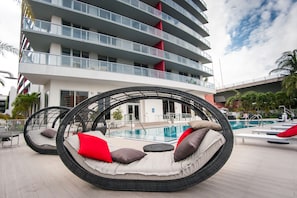 Poolside service is the best way to enjoy the sun and weather without having to step foot outside the building.