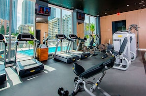 Maintain your workout routine with brand new equipment, free weights and outstanding view of the pool and intracoastal waterway.