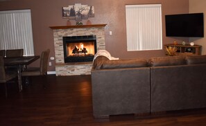 Smart TV, fireplace, DVD player