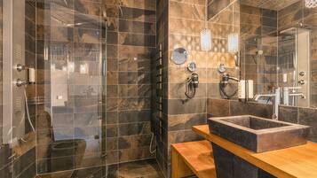 Shower, free toiletries, hair dryer, towels