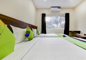 Desk, bed sheets