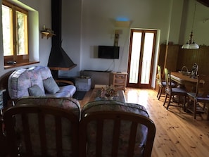 Smart-TV, Kamin, DVD-Player, Bücher