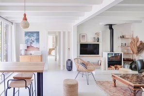 TV, fireplace