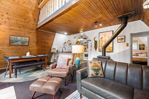 TV, fireplace, books