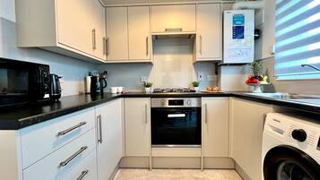 Fridge, microwave, oven, electric kettle