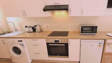 Fridge, microwave, oven, electric kettle