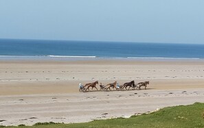 På stranden och solstolar