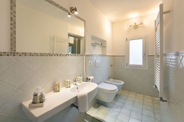 Douche, séchoir à cheveux, bidet, serviettes fournies