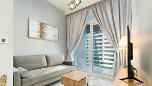 Signature Apartment, 1 Bedroom, Balcony, Lake View | Living area - Stunning 1BR Apt in Business Bay (Dubai)