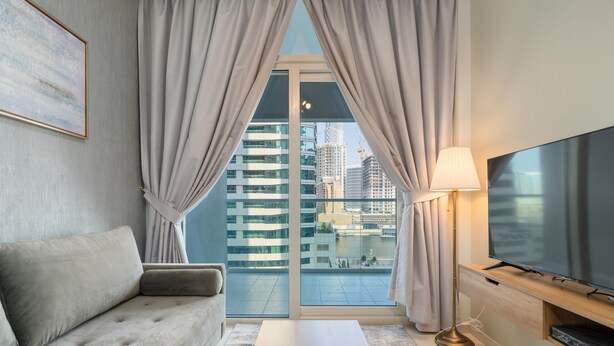 Signature Apartment, 1 Bedroom, Balcony, Lake View | Living area - Stunning 1BR Apt in Business Bay (Dubai)