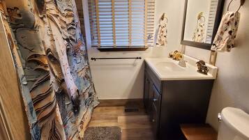 Shower, towels, toilet paper