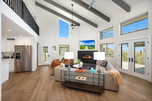 Smart TV, fireplace, stereo, printers