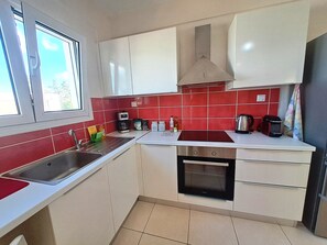 Fridge, oven, stovetop, coffee/tea maker