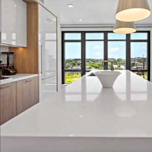 Elite-Penthouse, 2 Schlafzimmer, Stadtblick | Eigene Küche | Großer Kühlschrank, Mikrowelle, Ofen, Herdplatte