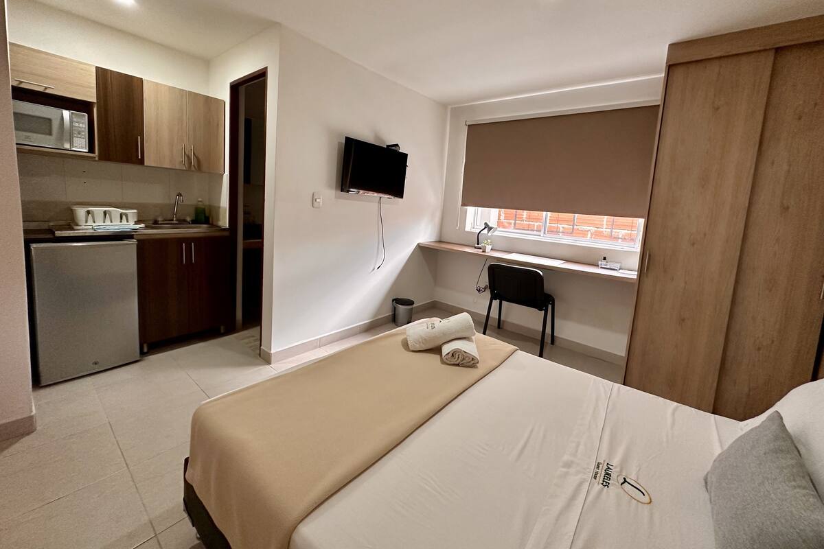 Studio Economy | Bếp riêng | Tủ lạnh nhỏ, lò vi sóng, máy rửa bát, ghế cao cho trẻ em 