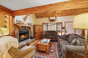 TV, fireplace, DVD player - Riverfront Cabin with Hot Tub and Game Room (Boone)