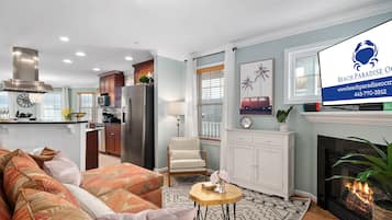 Smart TV, fireplace, video games, books