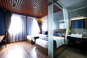 In-room safe, desk, laptop workspace, blackout curtains