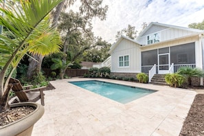 A heated pool - Honey's Haven | Luxury St. Simons Island Vacation Rental with Private Pool Near Pier Village (St. Simons Island)