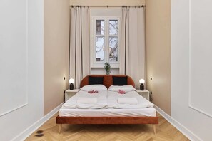 1 bedroom, desk, iron/ironing board, travel cot