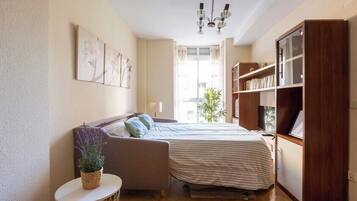 1 slaapkamer, een strijkplank/strijkijzer, reisbedje, wifi